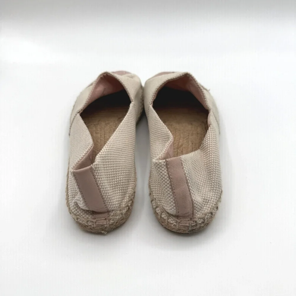 Tory Burch Espadrilles Women 8 Beige Pink Leather Logo Toe Cap Flat Slip On Shoe